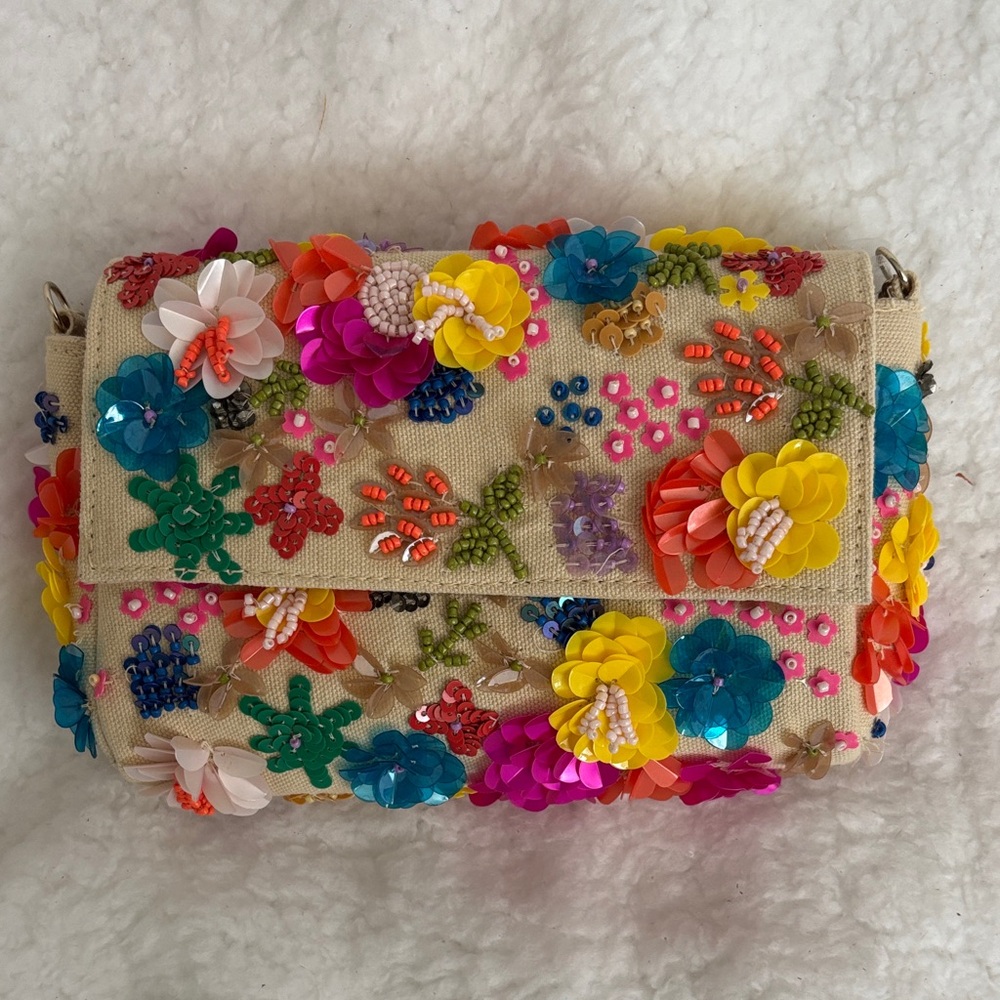 Vibrant Floral Embellished Crossbody Bag